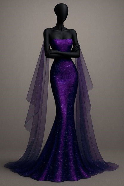 Sexy Mermaid Strapless Royal Blue Sequin Long Prom Dresses Party Dress 20th Birthday Outfits Graduation Dresses DH1881
