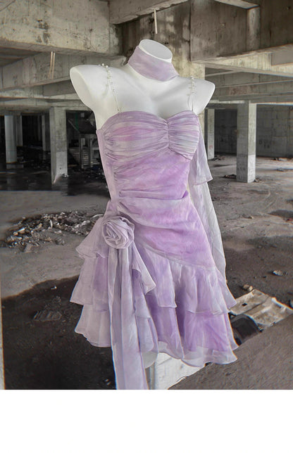 Classy A Line Spaghetti Straps Lilac Chiffon Short Mini Formal 8th Grade Homecoming Dresses Middle School Hoco Court Dress 16th Birthday Dress Hoco Outfits DH1890