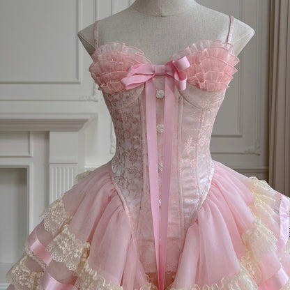 Modest Ball Gown Spaghetti Straps Pink Lace Grad Dress Inspo Short Mini Formal 8th Grade Homecoming Dresses High School Hoco Court Dress Graduation Dress Cocktail Gown Birthday Outfits DH1935