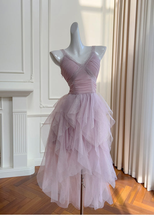 Vintage A line Straps Tulle Pink Layers Short Mini Formal 8th Grade Homecoming Dresses Middle School Short Cocktail Dress Hoco Outfits D1991