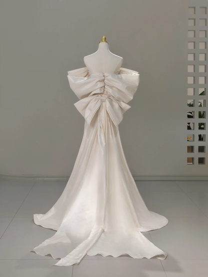 Princess Bridal Dress A line Off The Shoulder Ivory Satin Long Wedding Dress Simple Wedding Dresses Modest Wedding Gowns DH2043