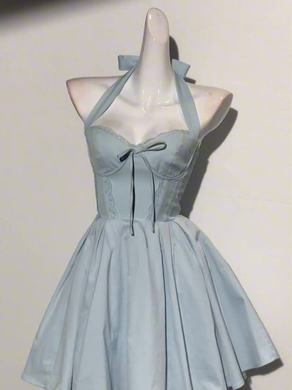 Simple A line Halter Blue Formal 8th Grade Homecoming Dresses Middle School Short Birthday Gowns Graduation Dress Hoco Outfits DH2095