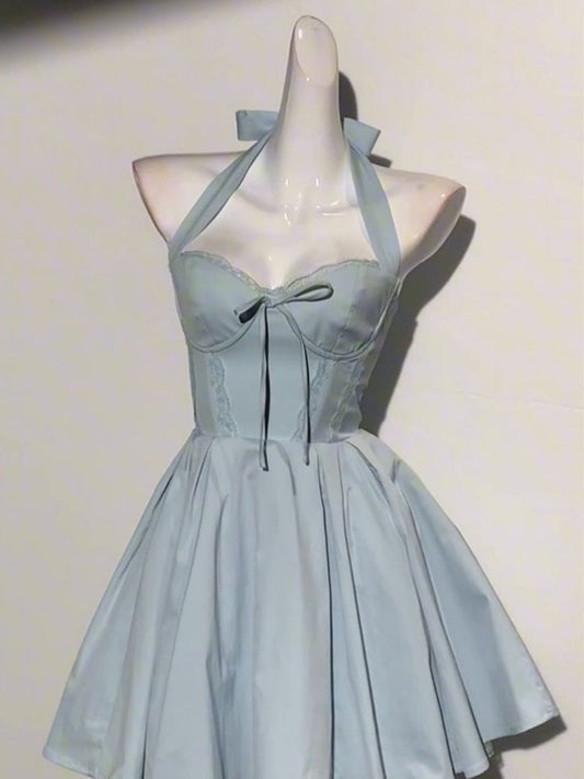Simple A line Halter Blue Formal 8th Grade Homecoming Dresses Middle School Short Birthday Gowns Graduation Dress Hoco Outfits DH2095
