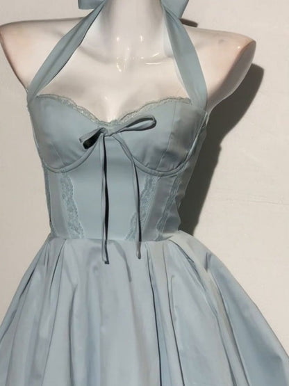 Simple A line Halter Blue Formal 8th Grade Homecoming Dresses Middle School Short Birthday Gowns Graduation Dress Hoco Outfits DH2095