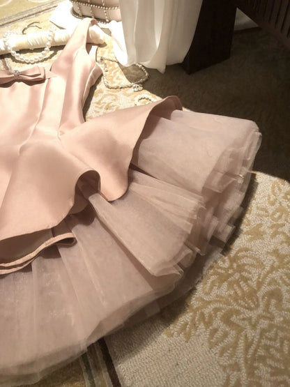 Unique A line Scoop Pink Satin Short Mini Formal 8th Grade Homecoming Dresses Middle School Short Cocktail Dress Hoco Outfits DH2096
