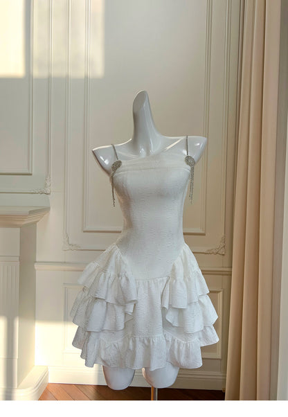 Modest A Line Spaghetti Straps White Satin Formal 8th Grade Homecoming Dresses Middle School Short Birthday Gowns Graduation Dress Hoco Outfits DH2107