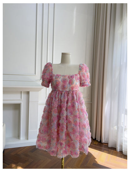 Unique Ball Gown Square Neck Floral Pink Short Mini Formal 8th Grade Homecoming Dresses Middle School Short Cocktail Dress Hoco Outfits DH2115