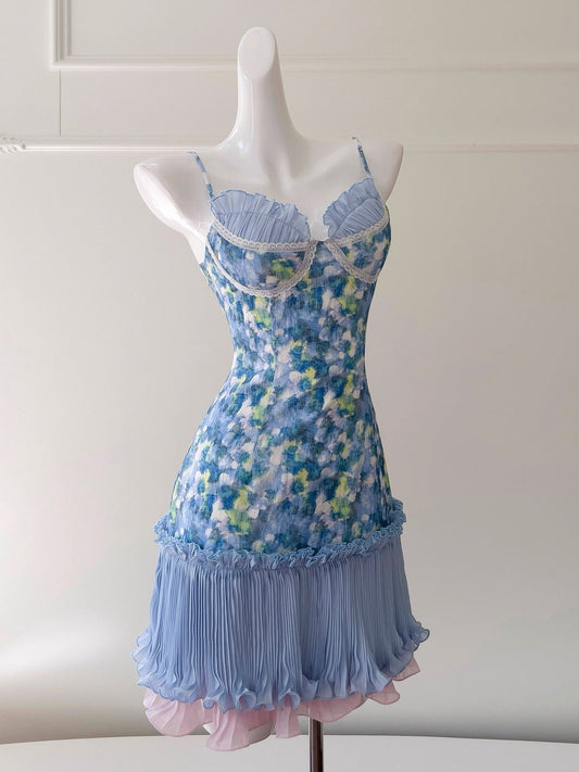 Modest A Line Spaghetti Straps Floral Blue Formal 8th Grade Homecoming Dresses Middle School Short Birthday Gowns Graduation Dress Hoco Outfits DH2122