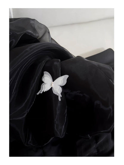 Modest Ball Gown Spaghetti Straps Black Organza Formal 8th Grade Homecoming Dress Middle School Short 18th Birthday Outfits Graduation Dress Hoco Dresses DH2127