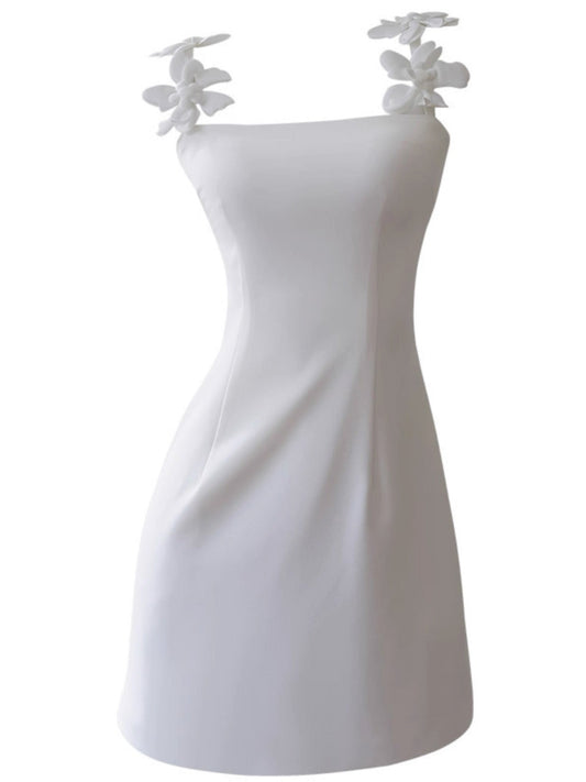 Modest Sheath Spaghetti Straps White Formal 8th Grade Homecoming Dress Middle School Short 18th Birthday Outfits Graduation Dress Hoco Dresses DH2129