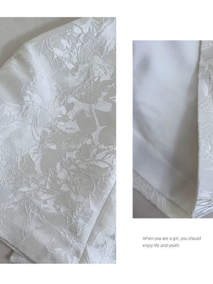 Aesthetic A line Spaghetti Straps White Floral Printed Pattern Formal Mini Homecoming Dress Short Cocktail Outfits Graduation Dress Hoco Dress DH2196