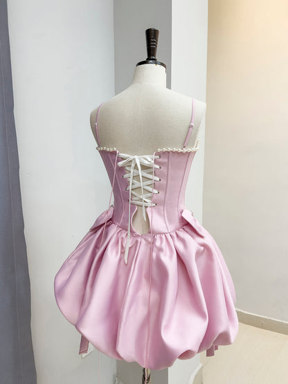 Modest Ball Gown Spaghetti Straps Satin Short Formal Homecoming Dress Middle School Short 18th Birthday Outfits Graduation Dress Cocktail Dresses DH2289
