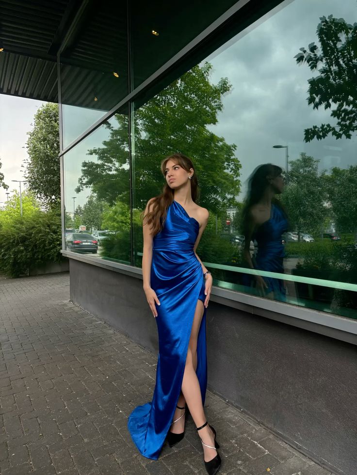 Classy Mermaid One Shoulder Royal Blue Formal Long Prom Gown Summer Wedding Guest Dress Bridal Guest Dresses Wedding Outfits For Guest DH2345
