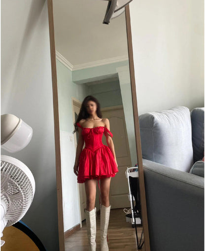Cute A line Square Neck Red Short Lace Homecoming Dress Summer Hoco Dresses Mini Night Cocktail Dress DH2481
