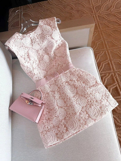 Elegant A line Scoop Lace Short White Mini Formal 8th Grade Homecoming Dresses Middle School Cocktail Dress Hoco Outfits DH2637