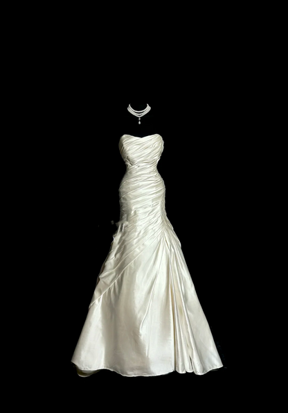 Retro Bridal Dress Mermaid Sweetheart Ivory Satin Long Wedding Dress Retro Wedding Dresses Modest Wedding Gowns DH2645