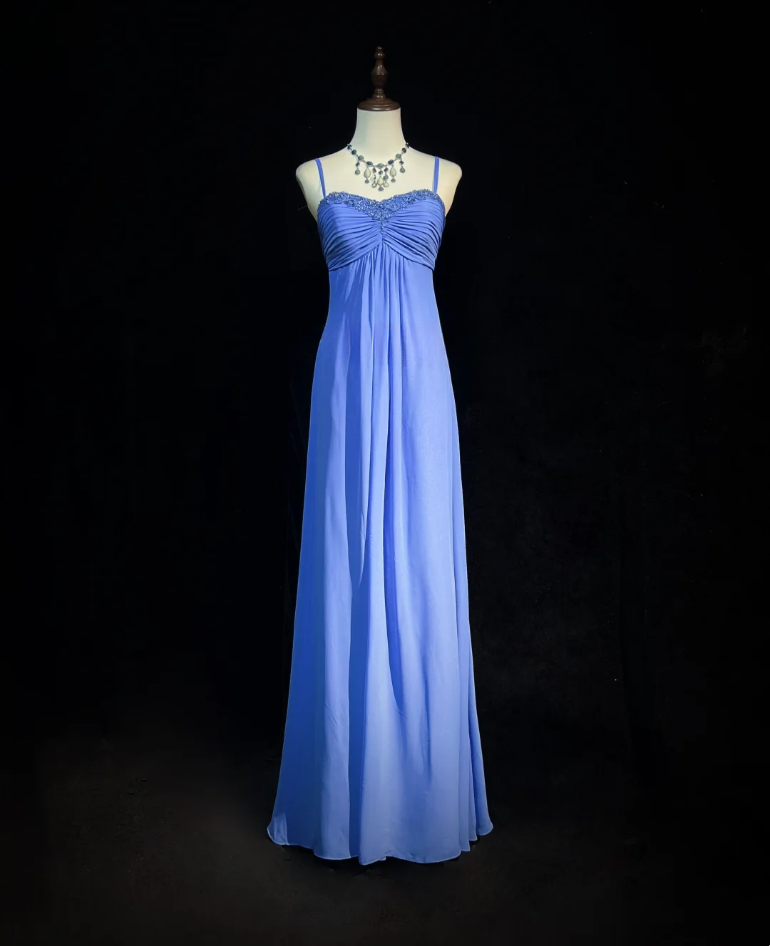 Retro A Line Spaghetti Straps Royal Blue Chiffon With Beads Long Prom Dresses Party Dress 21st Birthday Outfits Prom Gowns DH2663