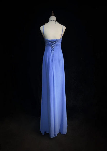 Retro A Line Spaghetti Straps Royal Blue Chiffon With Beads Long Prom Dresses Party Dress 21st Birthday Outfits Prom Gowns DH2663