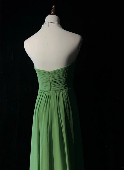 Retro A Line Sweetheart Green Chiffon Sleeveless Pleated Long Prom Dresses Party Dress 21st Birthday Outfits Graduation Dresses DH2668