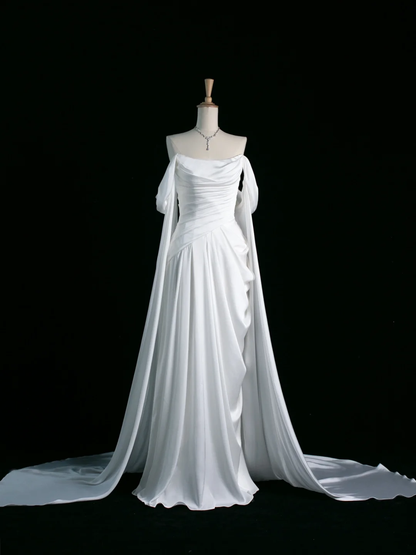 Pretty Wedding Dress A line Off The Shoulder Short Sleeves White Long Wedding Dresses Bridal Gowns Brides Gown DH349