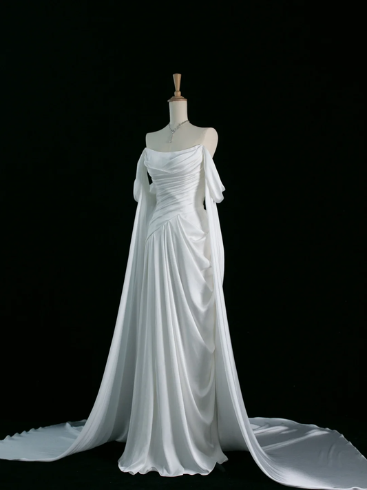Pretty Wedding Dress A line Off The Shoulder Short Sleeves White Long Wedding Dresses Bridal Gowns Brides Gown DH349