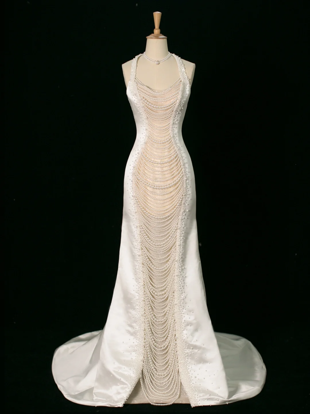 Chic Wedding Dress Mermaid Halter White Satin Sleeveless Long Vintage Wedding Dresses Bridal Gowns Brides Gown DH394