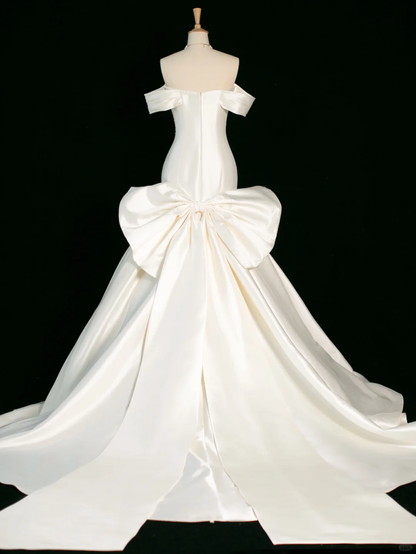 Pretty Wedding Dress Mermaid Off The Shoulder Short Sleeves Satin Long Vintage Wedding Dresses Bridal Gowns Brides Gown DH399