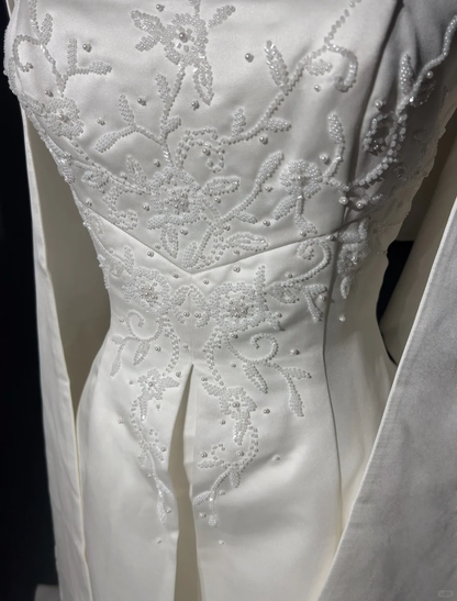 Retro Wedding Dress 1950s 1940s Ball Gown Strapless Satin Lace White Long Wedding Dresses Bridal Gowns Brides Gown DH550