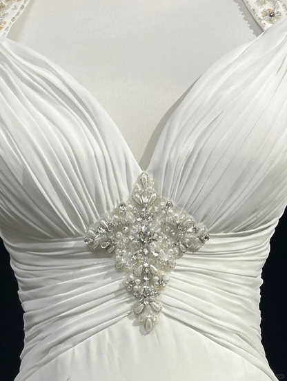 Vintage Wedding Dress 1970s A line Halter Chiffon White Long Wedding Dresses Bridal Gowns Elegant Brides Gown DH552