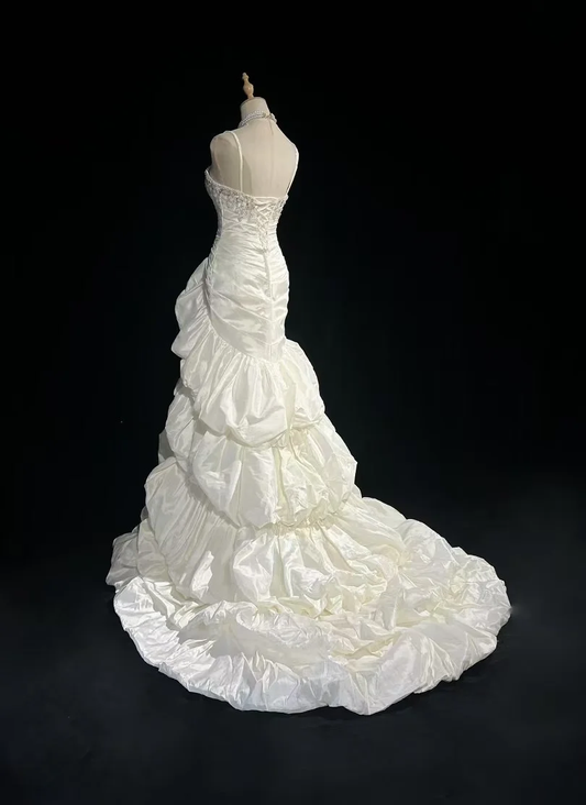 Retro Wedding Dress 1950s 1940s Mermaid Spaghetti Straps Taffeta Long Wedding Dresses Bridal Gowns Brides Gown DH558