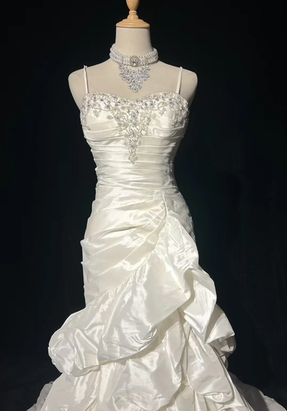 Retro Wedding Dress 1950s 1940s Mermaid Spaghetti Straps Taffeta Long Wedding Dresses Bridal Gowns Brides Gown DH558