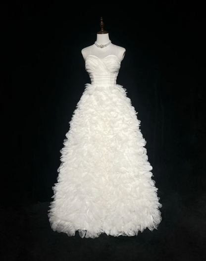 Vintage Wedding Dress 1970s Ball Gown Spaghetti Straps Tulle White Long Wedding Dresses Bridal Gowns Elegant Brides Gown DH565