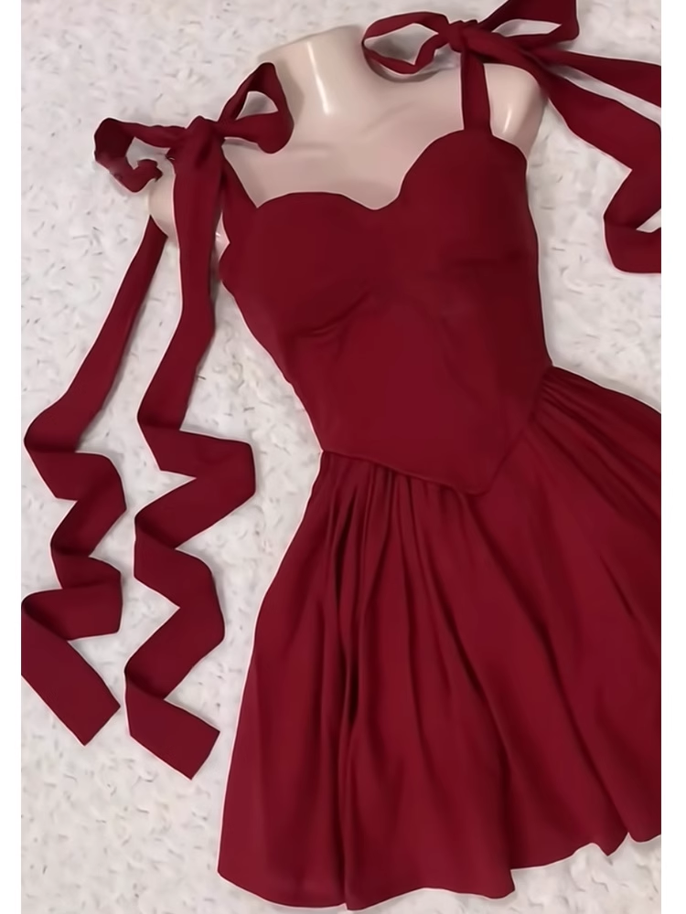 Cute A Line Spaghetti Straps Burgundy Satin Formal 8th Grade Homecoming Dresses Summer Middle School Hoco Dress Homecoming Outfits DH599