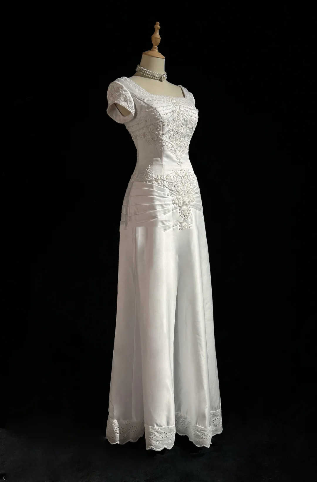 Classic Bridal Gown A line Square Neck Short Sleeves Satin White Wedding Dresses Minimalist Bridal Gowns DH648