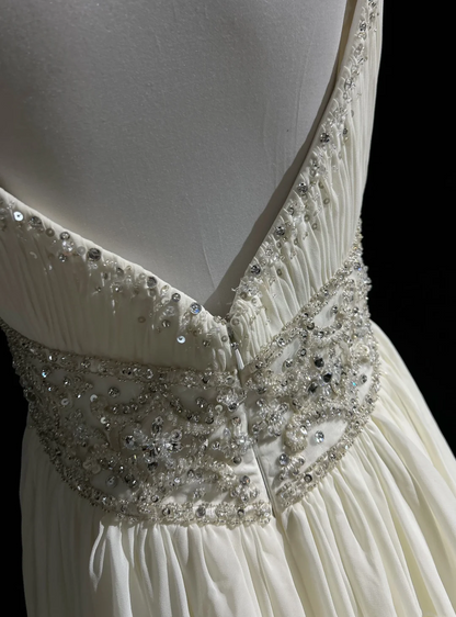 Vintage Bridal Gown 1960s A line Spaghetti Straps White Chiffon Long White Wedding Dresses Elegant Bridal Gowns DH652