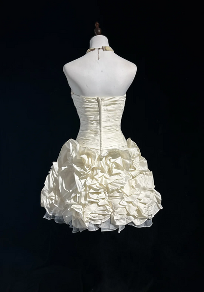 Vintage Ball Gown Sweetheart Taffeta White Sleeveless Mini Short Formal 8th Grade Homecoming Dresses Summer Middle School Hoco Dress Homecoming Outfits DH661