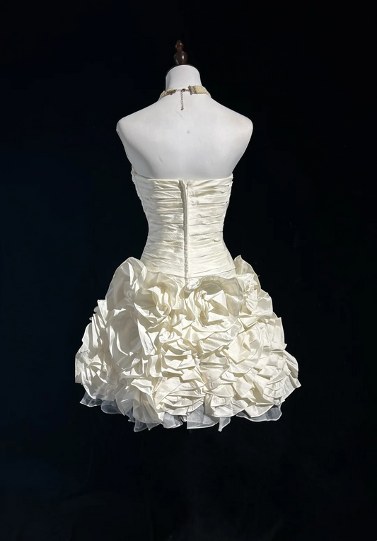 Vintage Ball Gown Sweetheart Taffeta White Sleeveless Mini Short Formal 8th Grade Homecoming Dresses Summer Middle School Hoco Dress Homecoming Outfits DH661