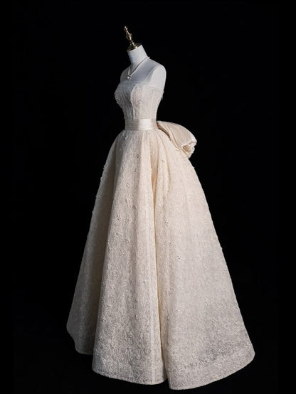 Unique Wedding Dress Ball Gown Strapless Neck Lace Long Wedding Dresses Bridal Gowns Elegant Brides Gown DH741
