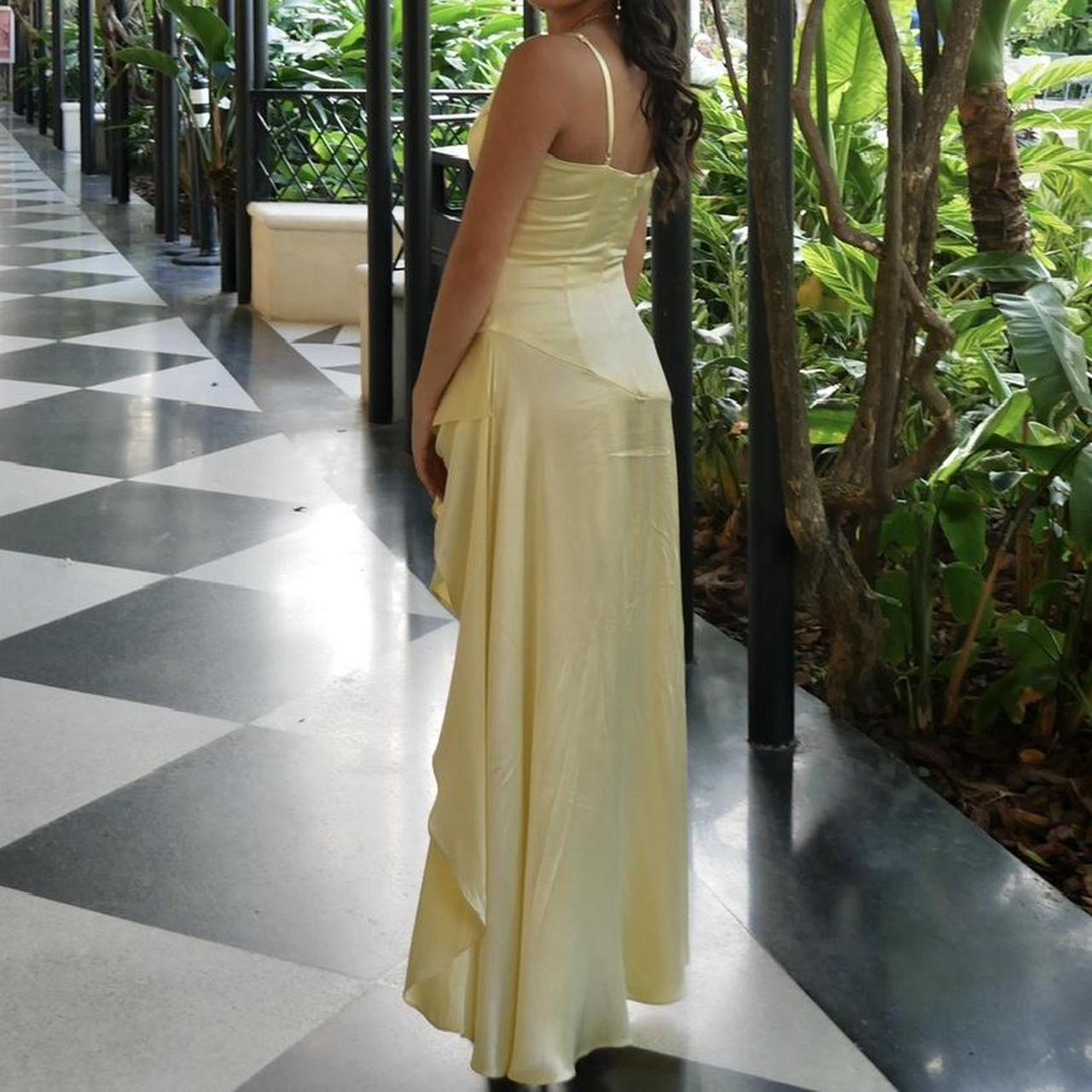 Elegant High Low Spaghetti Straps Yellow Satin Long Prom Dresses Party Dress Summer 20th Birthday Outfits 18th Birthday Dresses DH765