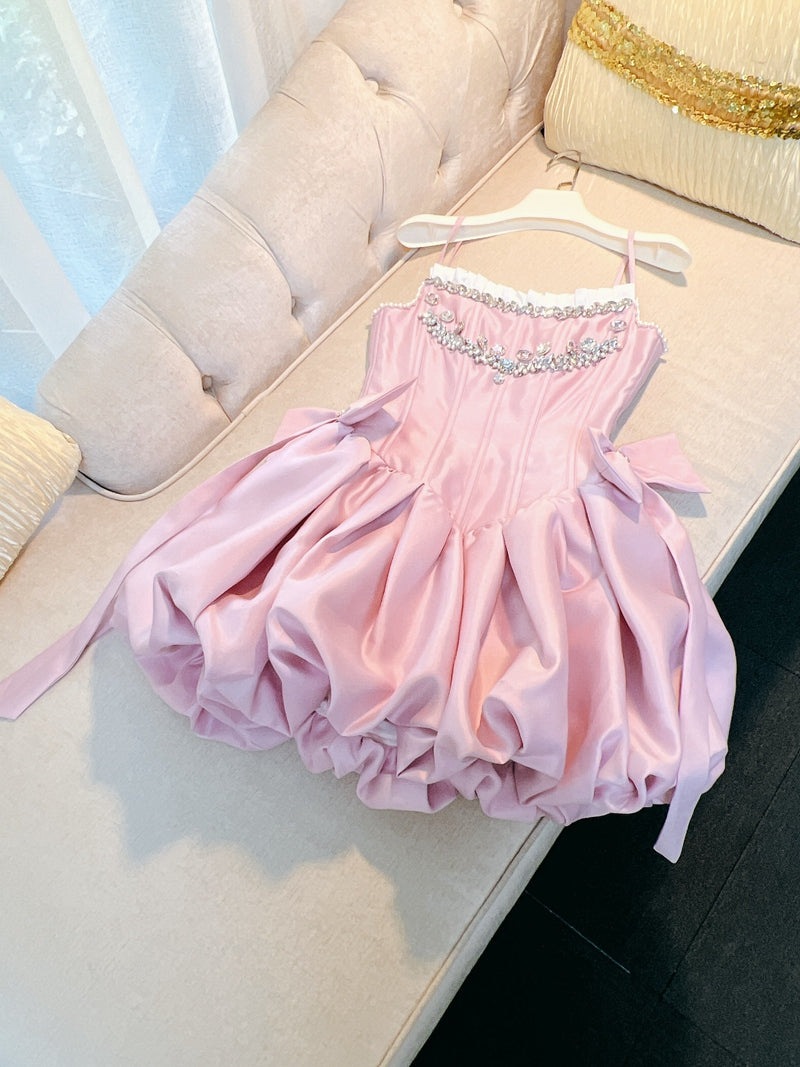 Fancy Short Hoco Dresses Ball Gown Spaghetti Straps Pink Formal 8th Grade Homecoming Dresses Summer Middle School Homecoming Outfits DH78