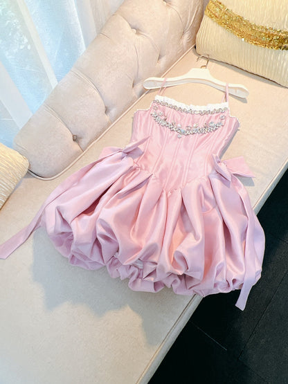 Fancy Short Hoco Dresses Ball Gown Spaghetti Straps Pink Formal 8th Grade Homecoming Dresses Summer Middle School Homecoming Outfits DH78