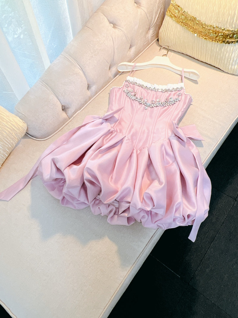 Fancy Short Hoco Dresses Ball Gown Spaghetti Straps Pink Formal 8th Grade Homecoming Dresses Summer Middle School Homecoming Outfits DH78