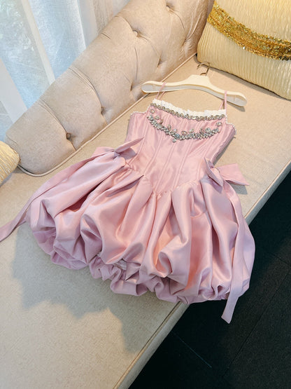 Fancy Short Hoco Dresses Ball Gown Spaghetti Straps Pink Formal 8th Grade Homecoming Dresses Summer Middle School Homecoming Outfits DH78
