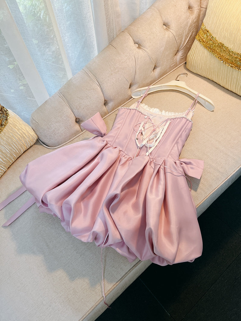 Fancy Short Hoco Dresses Ball Gown Spaghetti Straps Pink Formal 8th Grade Homecoming Dresses Summer Middle School Homecoming Outfits DH78
