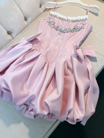 Fancy Short Hoco Dresses Ball Gown Spaghetti Straps Pink Formal 8th Grade Homecoming Dresses Summer Middle School Homecoming Outfits DH78