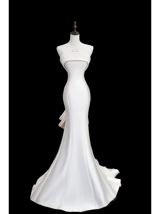 Classic Bridal Gown Mermaid Strapless Sleeveless Satin Long White Wedding Dresses Elegant Bridal Gowns Brides Dress DH868