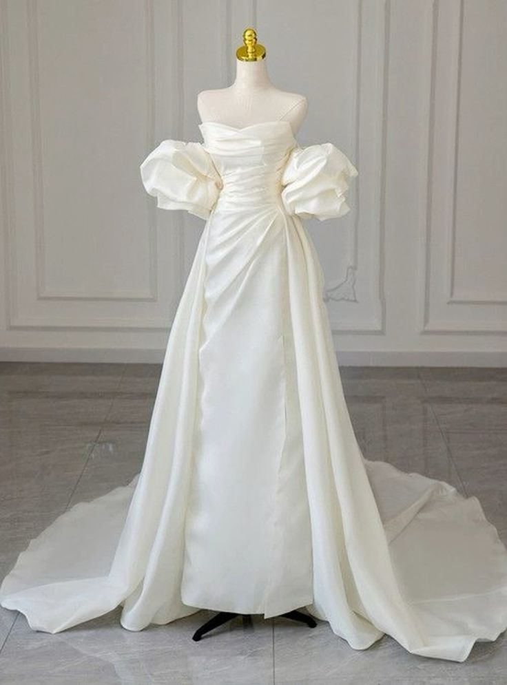 Timeless Bridal Gown Sheath Off The Shoulder White Short Sleeves Long Wedding Dresses Elegant Bridal Gowns DH910