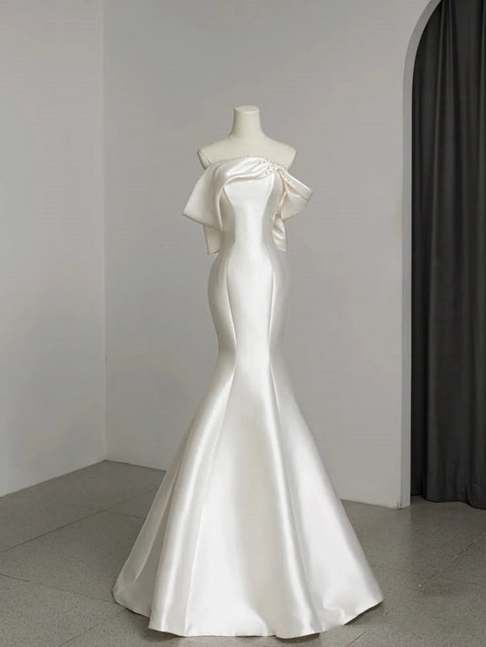 Timeless Bridal Gown Mermaid Off The Shoulder Satin Short Sleeves Wedding Dresses Elegant Bridal Gowns DH911
