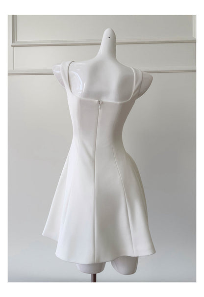 Cute A line Square Neck Short White Formal 8th Grade Homecoming Dresses Summer Middle School Hoco Dress Homecoming Outfits DH92