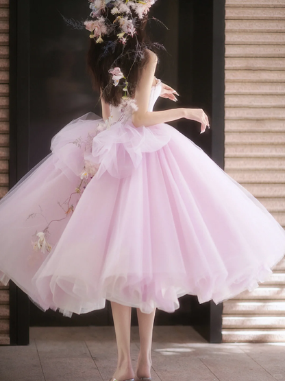 Gentle A Line Strapless Rhinestone Purple Tulle Party Dress Evening Dress SH3216